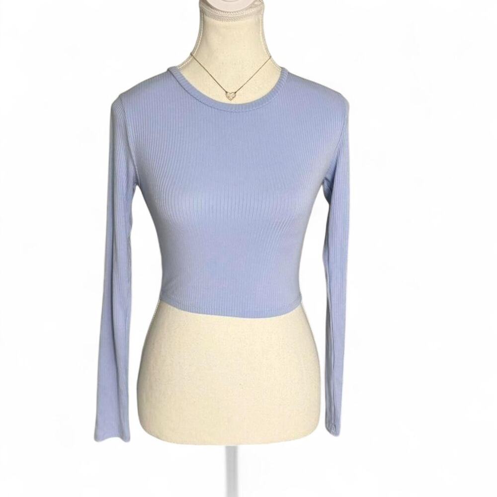 Baby Blue Garage Casual Basics Fitted Long sleeve cotton Womens size XS crop top